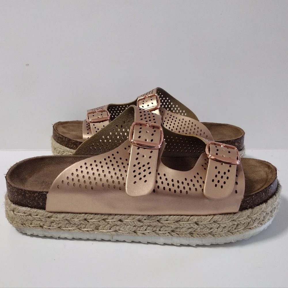 Pierre Dumas Double Strap Adjustable Platform Espadrilles Slide Sandals Size 10
